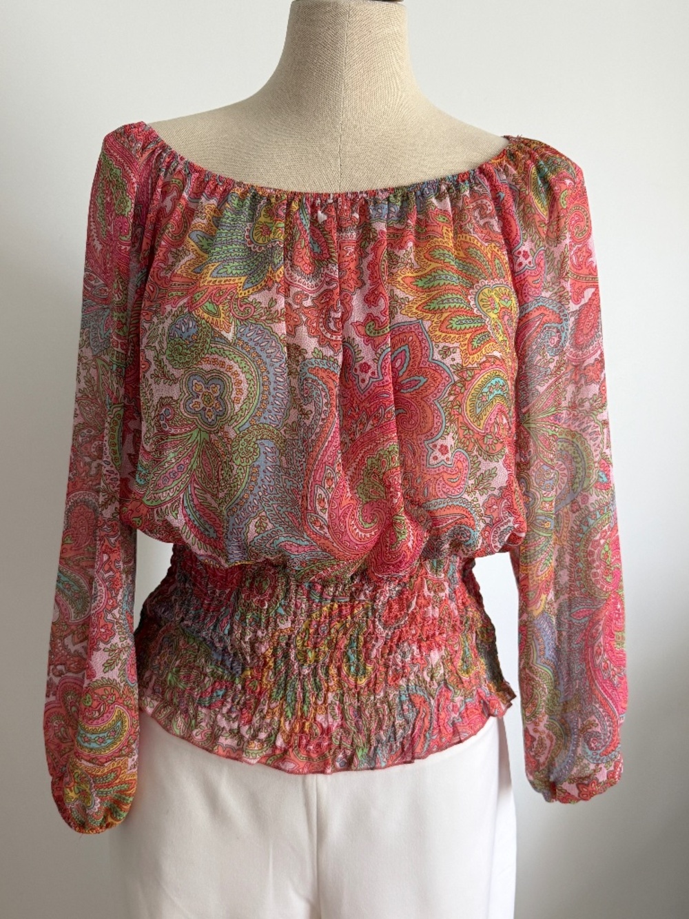 Suzy Shier - Pink Paisley Bohemian Long Sleeve Top